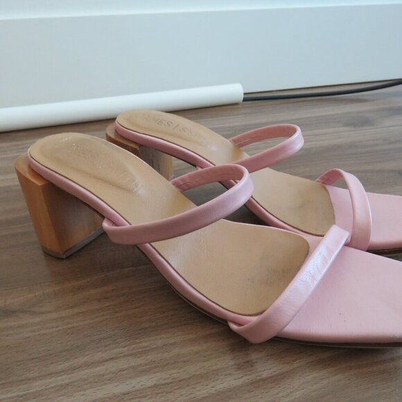 JAMES SMITH Sirenuse Strappy Leather Sandals Wood Block Heel Pastel Pink Size 8 - Picture 8 of 14